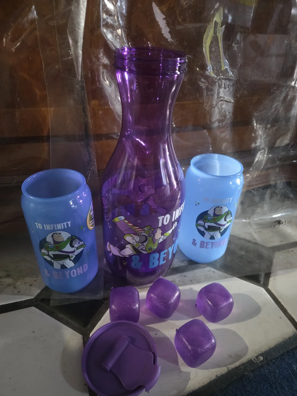 Disney Pixar Buzz Lightyear Purple Carafe & Blue Cups Set - To Infinity & Beyond